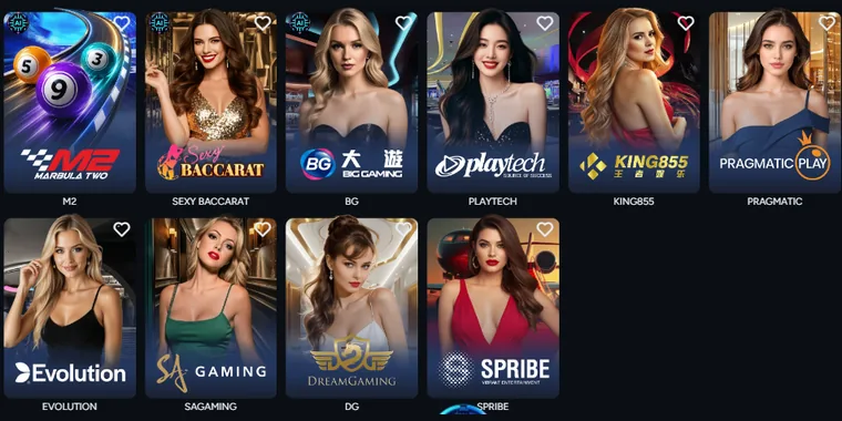 Tab Casino di lobi AIPLAY: jubin M2, Sexy Baccarat, Big Gaming, Playtech, King855, Pragmatic Play, Evolution, SA Gaming, Dream Gaming dan Spribe